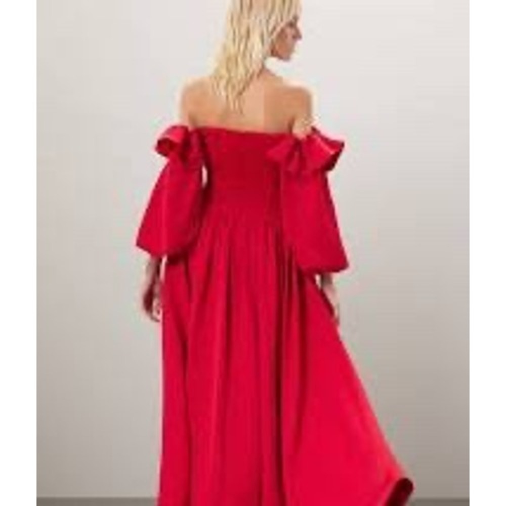 Zac Posen Red Off The Shoulder Puff Sleeve Maxi Dress Size 2 - Picture 4 of 13